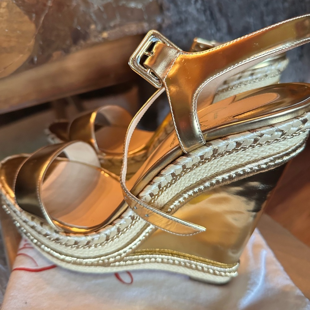 Christian Louboutin Bronze New Duplice Wedge Espadrilles